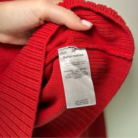 Reformation Anna Cotton Crewneck Sweater Red Size Extra Small - Picture 6 of 8